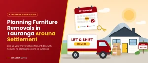 Lift & Shift Movers truck outside a sold house on settlement day in Tauranga